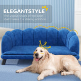 PawHut Velvet Large Dog Couch with Foam Cushion, Soft and Cute Bed with Pearl Design, Sofa for Big and Medium Dogs, Dark Blue