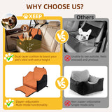 XEEP Dog Car Seat for Small/Medium Dogs Up to 35lbs, Dog Booster Seat with Memory Foam Cushion, Washable Pet Car Seat with Safety Belt & Pee Pad & Blanket, Fits in Front/Back Seat(Black/Brown)