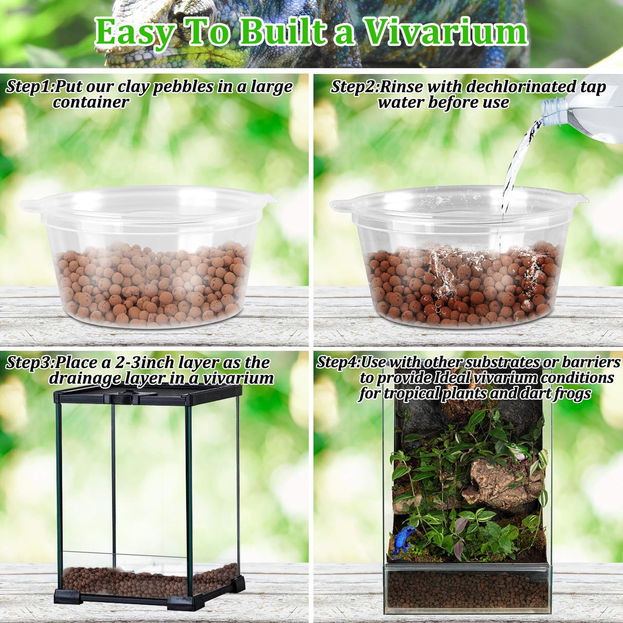 Riare 10LBS Expanded Clay Balls Terrarium Substrate for Reptiles - 100% Organic Lightweight Clay Pebbles Substrate Frogs False Bottom Substrate, Bioactive Terrarium Substrate for Drainage and Moisture