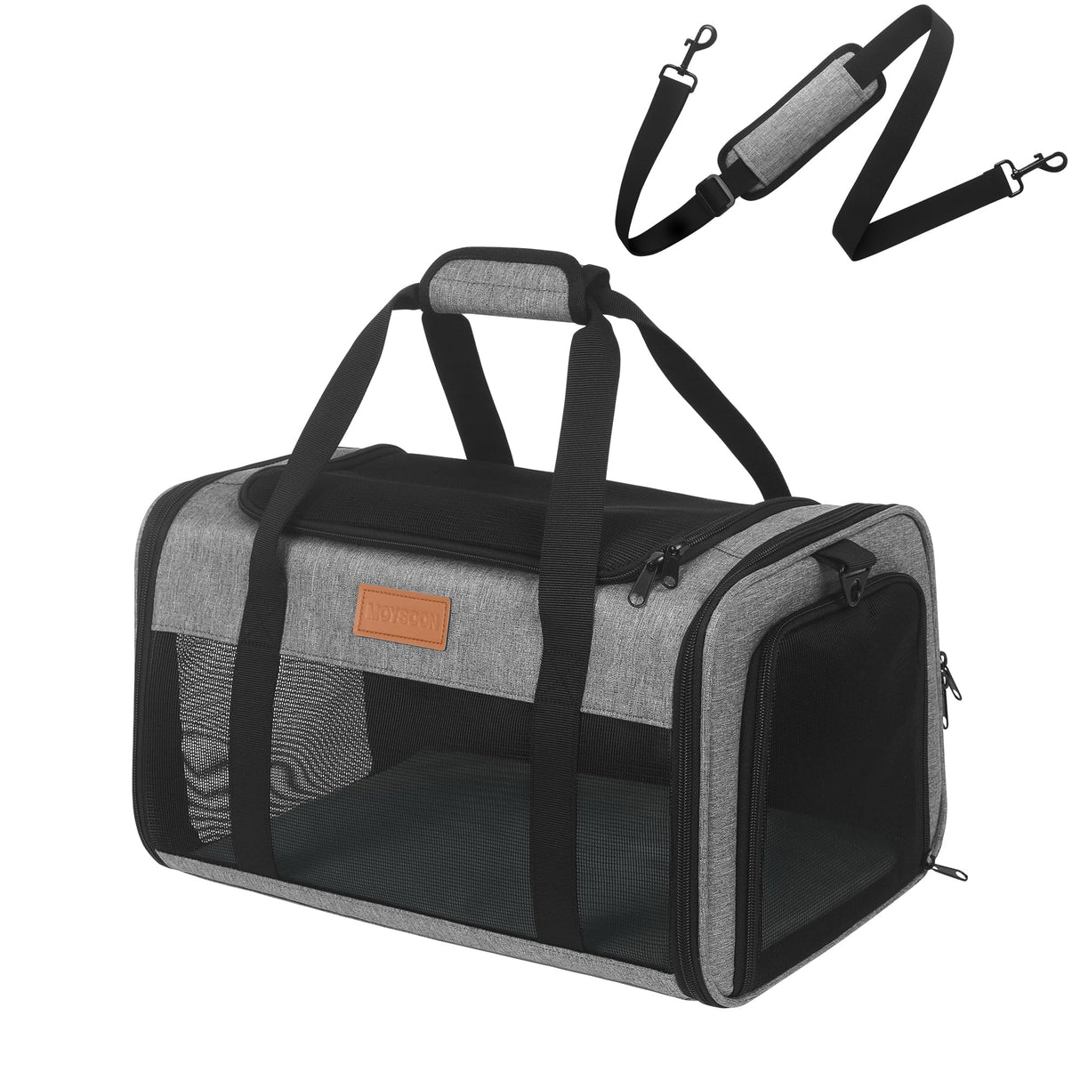 FOXFOCUS Pet Carrier Airline Approved 17x11x9.5 in - Underseat, Top & Side Entry Soft Dog Cat Travel Carrier with Safety Zippers ＆ Anti-Scratch Mesh for Small Cat and Dog for Pets Up to 10 Lb - Grey