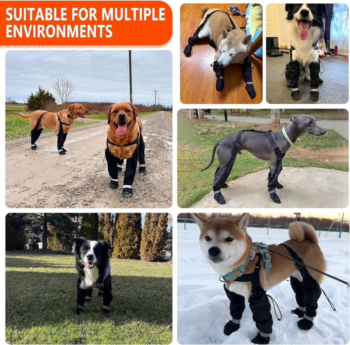 Dog Suspender Boots, Large Dog Rain Boots, Waterproof Doggy Winter Boot Snow Pants, Paw Protectors Legging Shoes with Suspenders,Anti-Slip Reflective Rain Boot for Walk Hike Outdoor Snowy(M,Blacke)
