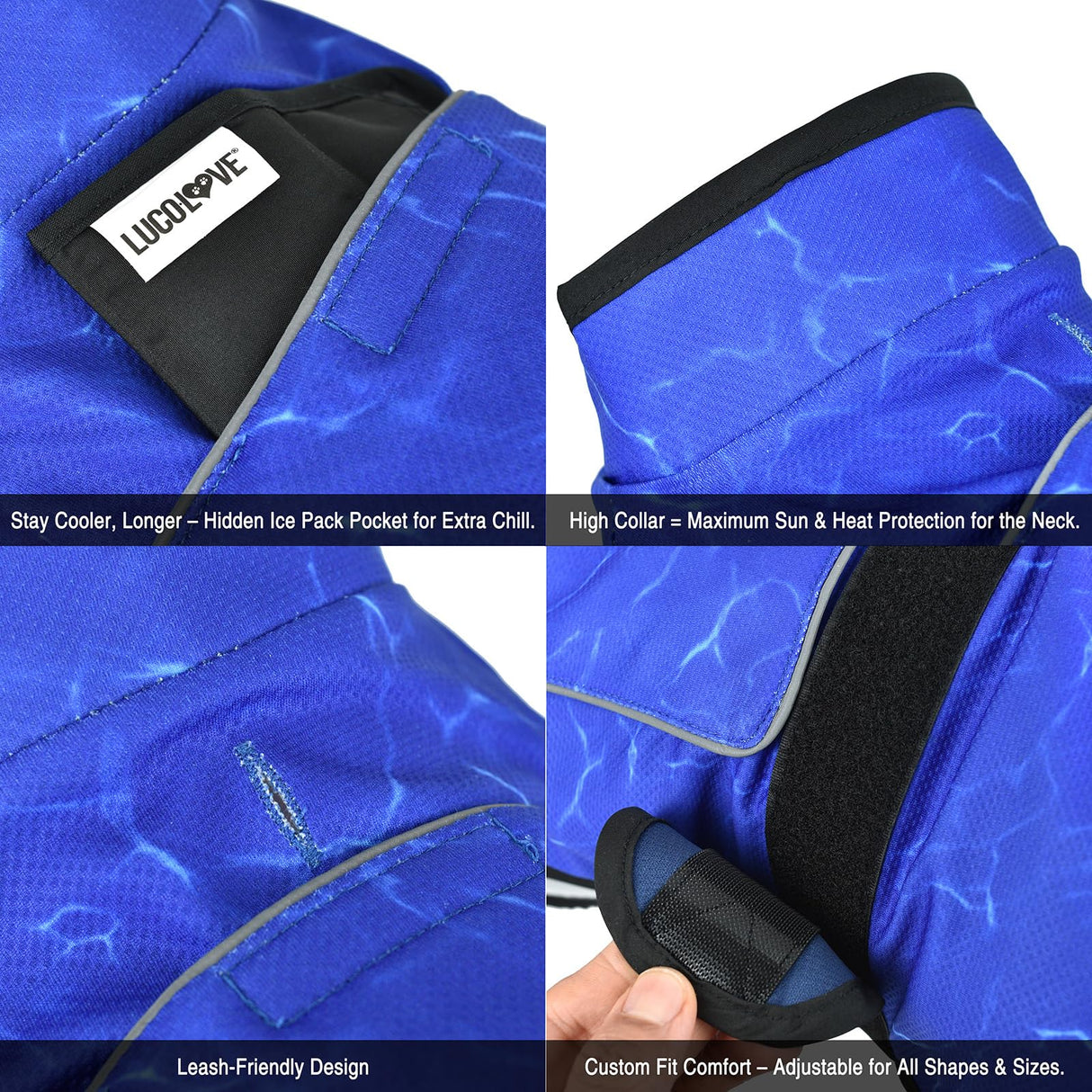 LUCOLOVE Dog Cooling Vest with Ice Pack – 2-Layer Evaporative Cooling Jacket with High Collar, UV Protection & Size-Matched Ice Pack – Cooling Vest for Dogs for Hot Weather (Blue Aqua, Large)