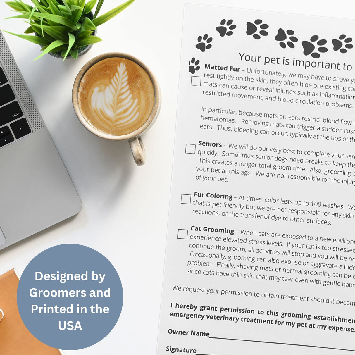Grooming Pet Release Forms (100 Sheets, 5.5" X 8.5") Dog Grooming Salon Must Haves Address matted Fur, Senior Dogs,Fur Coloring, and Cats, Dog Grooming Supplies for Professional Groomers