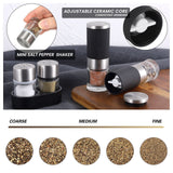 Mini Salt and Pepper Grinder set with 2 Small Salt and Pepper Shakers Portable Cute Tiny Spice Grinder Pepper Mill Salt Grinder for Travel, Work, Camping, Party, School, Lunch Box