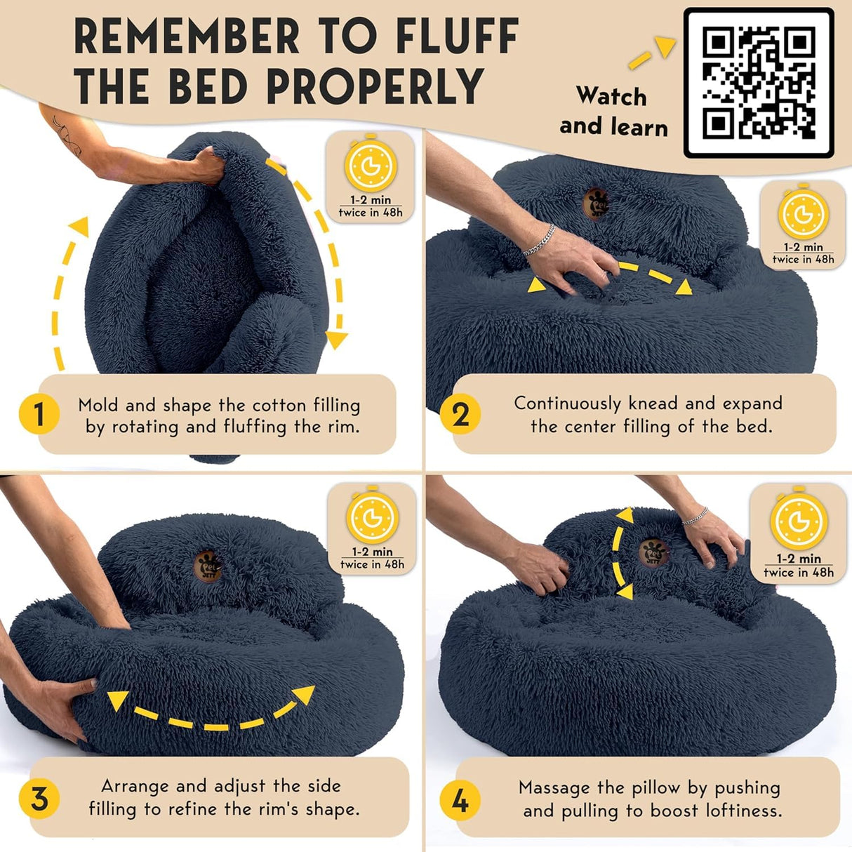 PetJett Calming Dog Bed Medium Size Dog - 30'' Donut Bed, Round Dog Bed, Anti-Slip & Washable Super Soft Fluffy Plush Round Bed, Anti-Anxiety Premium Comfort Pet Bed, Fits Dogs upto 45 lbs - Dark Grey