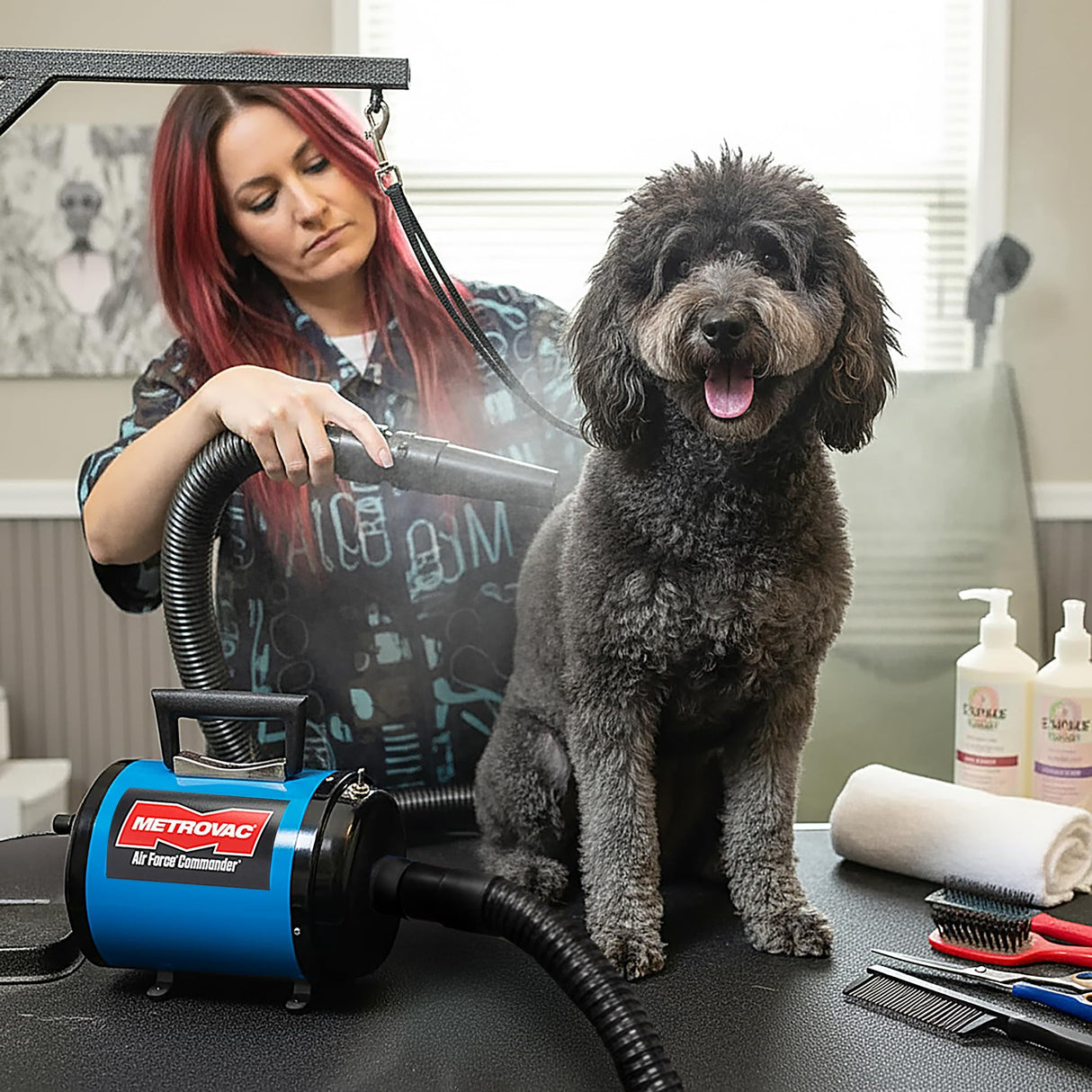METROVAC - Air Force Commander 2 Speed Model: AFTD-1 802 Watts - Dog & Cat Hair Blow/Dryer - Air Dryer for Long and Short Hair - Blue