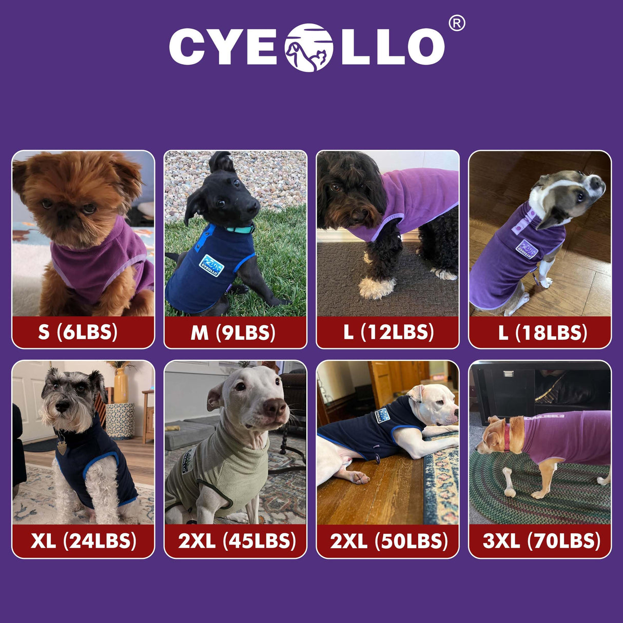 cyeollo Fleece Dog Sweater, Pullover Dog Fleece Jacket Turtleneck Sweatshirt Stretchy Vest Warm Lightweight Winter Clothes for Small Dogs, Purple L