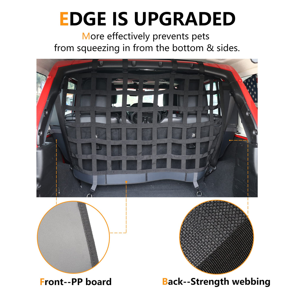 RERPRO Pet Net Safety Dog Barrier for 2007-2026 Jeep Wrangler JK JL 4 Door Accessories, Behind Rear Seat Pet Dog Covers Trunk Cargo Isolation Liner Net for Jeep Wrangler