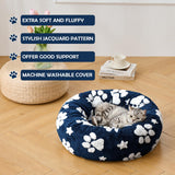 Yaning Donut Dog Beds for Small Dogs, Calming Round Cat Beds for Indoor Cats, Cute 3D Textured Paw Pet Bed with Removable Washable Cover and Anti-Slip Bottom（Navy Blue，23"）