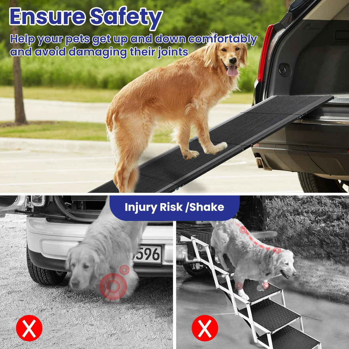 Dog Ramp for Car, 67" L x 20" W Extra Wide Folding Dog Ramp, Pet Ramp with Non-Slip Rug Surface, Dog Steps Supports Up to 250 lb, Outdoor Dog Ramp for Car, SUV, Truck