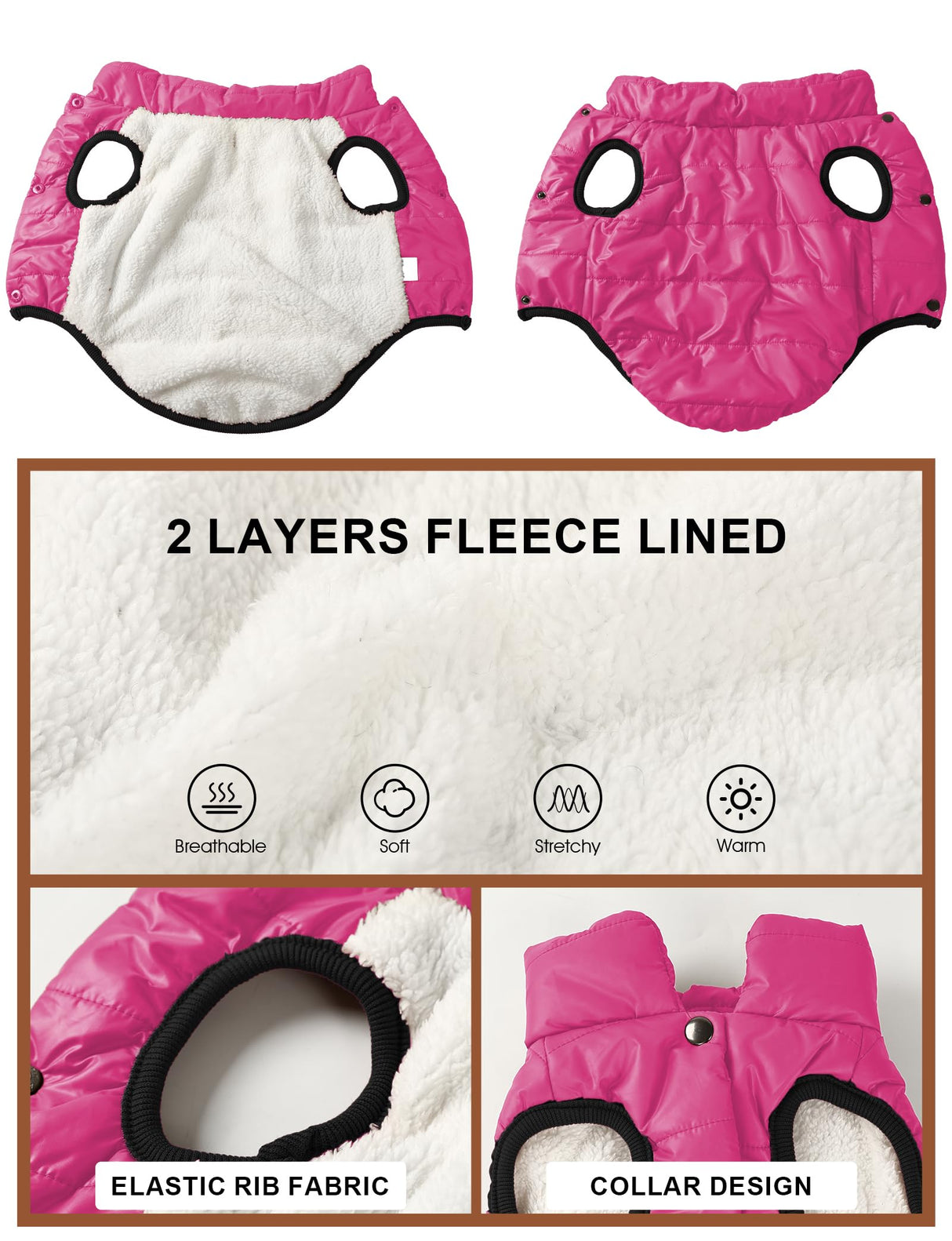 AURUZA Dog Winter Coat, Warm Waterproof Dogs Jacket Small Pet Vest for Medium Dogs Windproof Pet Fleece Vest Snow Jacket for Cold Weather(Hot Pink,3XL)