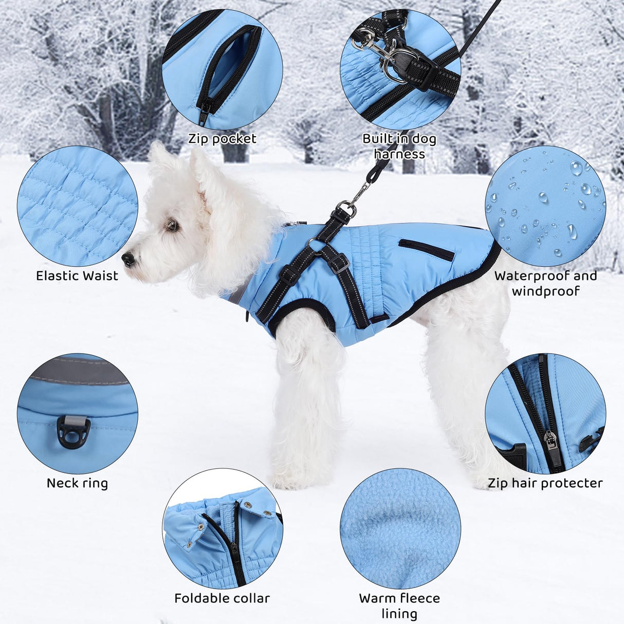 Gyuzh Dog Coat with Harness,Dog Coats for Small Dogs,Warm Fleece Winter Puppy Jacket,Waterproof Jacket with Harness Built in for Small Medium Large Dogs