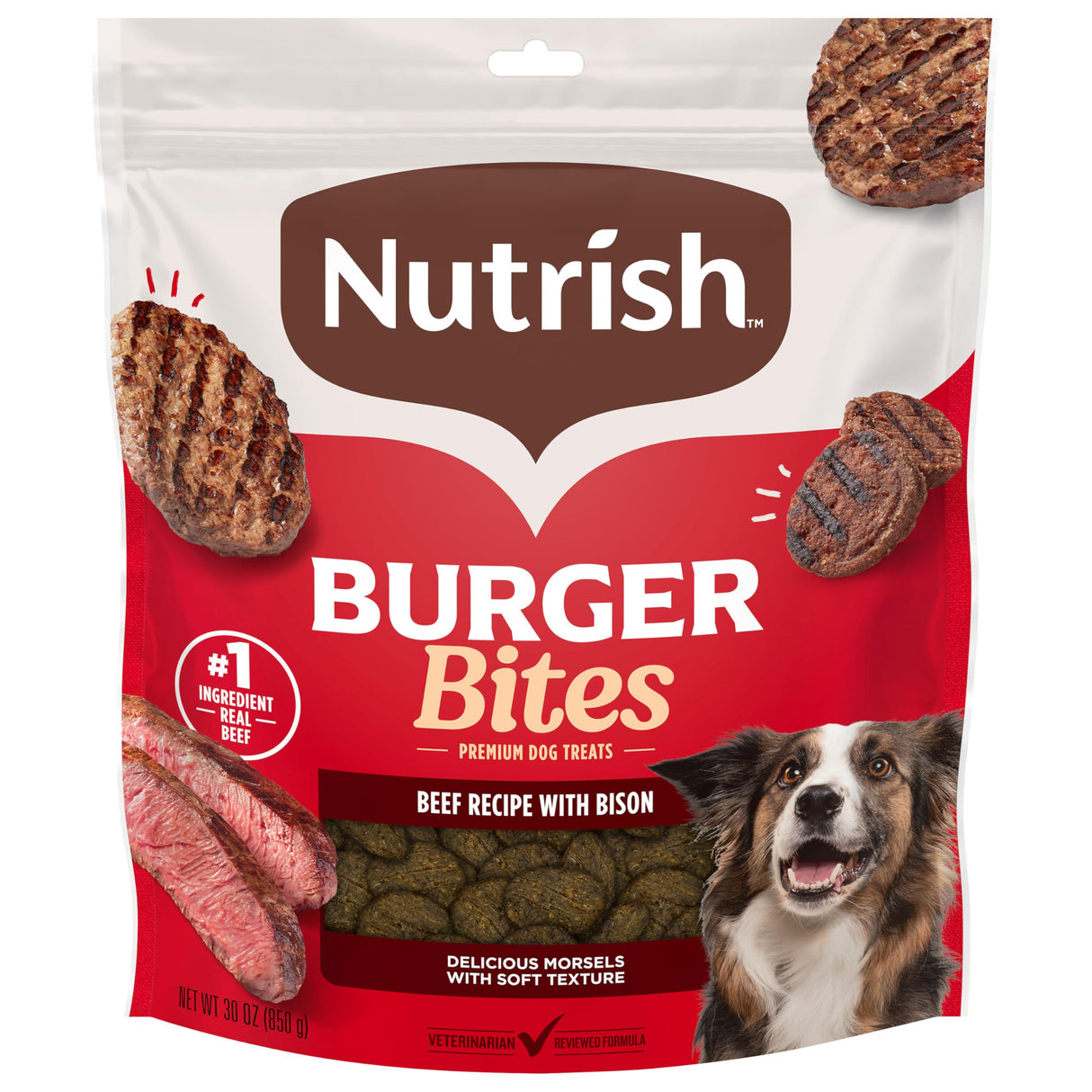 Nutrish Burger Bites Beef Recipe with Bison Premium Dog Treats, 30 oz. Pouch (Rachael Ray)