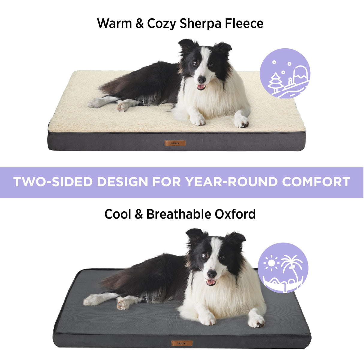 LE SURE Washable Dog Bed Cover Replacement - Large Size Plush Fleece Cover for Orthopedic Egg Crate Foam Pet Mat 36x27x3 Inches, Grey