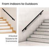 Meranti Aluminum Handrail for Indoor or Outdoor Steps and Stairs – Hand Rails for Elderly – DIY Complete Stair Railing Kit (7' Length, Black)