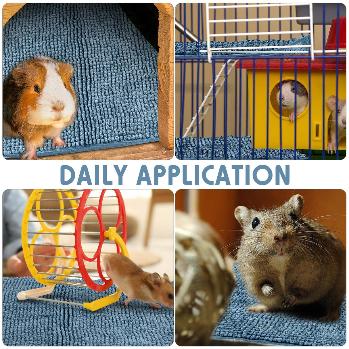 Amylove 4 Pcs Guinea Pig Cage Liner Washable Fleece Pee Pads Pet Dog Cat Bedding Training Mat for Small Animal Guinea Pig Puppy Bunny Hamster(16 x 24 Inch,Rectangular,Blue)