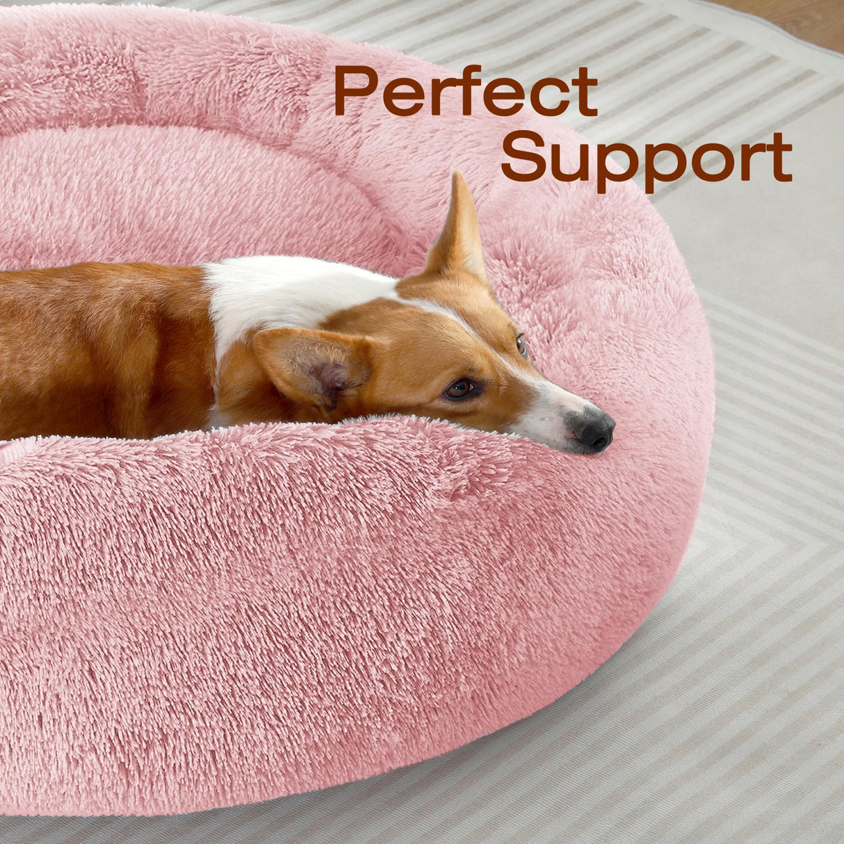 JOLLYVOGUE Dog Bed, Calming Anti-Anxiety Large Dog Bed, Fluffy Donut Cushion for Medium and Large Pets (27"/30"/36")
