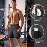 NIMOJIRO Men's 2 in 1 Running Shorts Workout Athletic Shorts Outdoor Sports with Liner Lightweight Training Yoga Gym Shorts with Phone Pockets Dark Gray