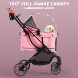 Kicari All-Terrain Dog Stroller for Small to Medium Dogs, Pet Stroller for Dogs & Cats Outdoor Walks, One-Hand Easy Fold, Double-Layer Anti-UV & Waterproof Canopy & Breathable Mesh, Sakura Pink