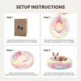 Warmrest Donut Dog Bed Medium Size Dog, Round Cat Beds for Small Medium Dogs and Cats with Washable Fluffy Faux Fur, Cute Comfort Pet Bed with Anti-Slip Bottom, Rainbow, 30"