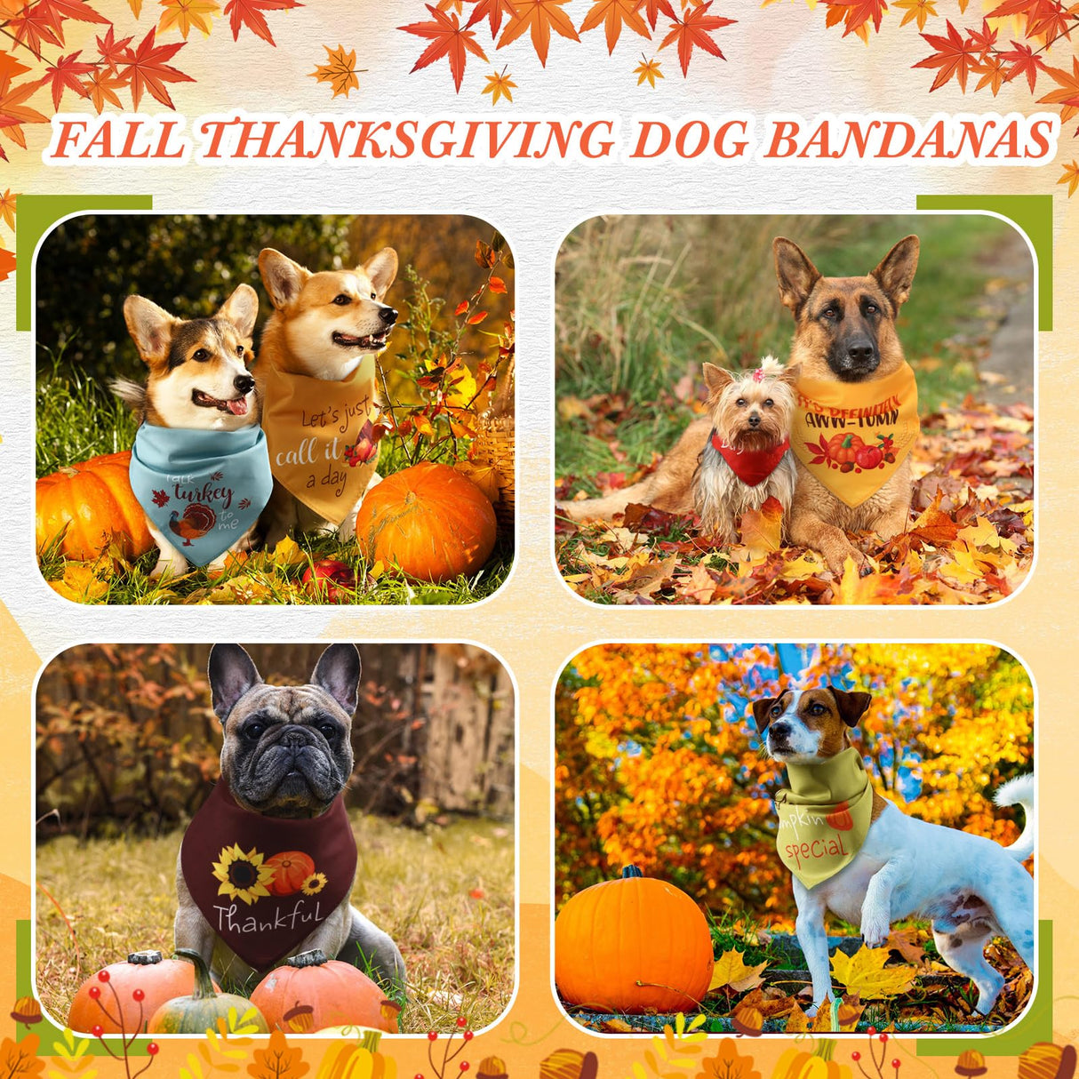 Clysee 100 Pcs Fall Thanksgiving Dog Bandana Bulk with Sayings Pet Triangle Scarf Bibs Washable Puppy Kerchief Adjustable Grooming Supplies for Small Medium Large Dog Cat Costume Accessories