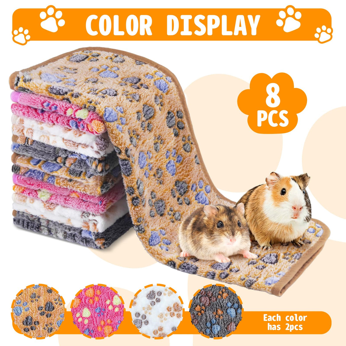CHICAUP 8PCS Soft Guinea Pig Bedding Blankets Washable Small Animal Fleece Cage Liners Reusable Pet Pee Pad Sleep Mat Pad Cover for Hamster Chinchilla Rabbit Hedgehog Dog Cat Essentials (16×24 Inch)