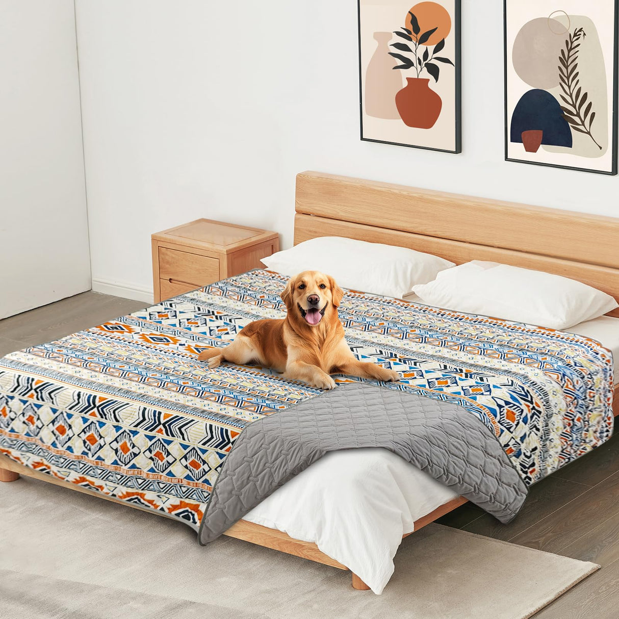 YOSEPATI Waterproof Dog Blanket, Bohemian Dog Bed Cover Pet Blanket, Reversible Sofa Couch Cover for Dogs Washable, Protect Furniture Bed Couch Sofa for Puppy Cat (Blue Medallion, 68×82 Inch)