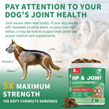 Hip and Joint Supplement for Dogs, Glucosamine Treats Chews with Chondroitin, MSM, Turmeric - Support Joint Pain Relief, Mobility, Reduce Occasional Discomfort, Fit All Ages and Breeds, 150 Soft Chew