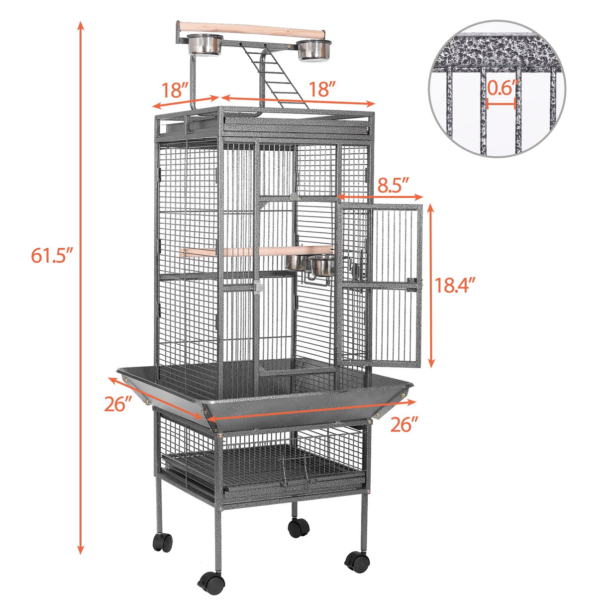 HSM 62 Inch Wrought Iron Large Bird Flight Cage with Rolling Stand for African Grey Parrot Cockatiel Sun Parakeet Conure Lovebird Canary…