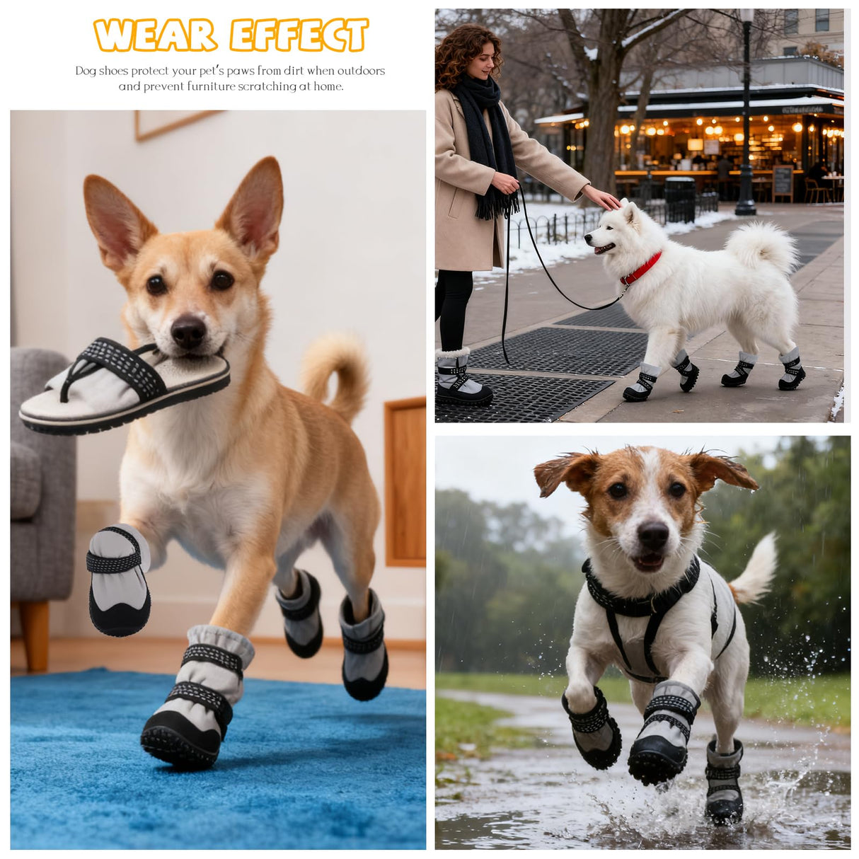 Dog Shoes for Medium Large Dogs Winter Dog Snow Boots Anti-Slip Dog Boots & Paw Protectors Warm Wool Snow Booties with Reflective for Hiking 4Pcs,Size 1