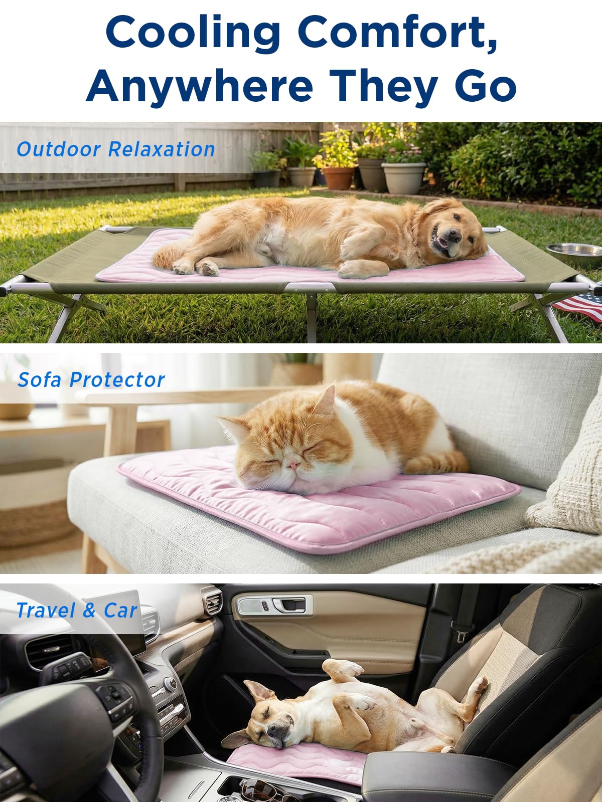 furrybaby Dog Cooling Mat for Medium Dogs, 30"x20" Self Cooling Pet Cooling Mat for Dogs & Cats, QMAX>0.5, Thickened Cool Fiber, Cooling pad for Dog Bed, Durable Portable Indoor/Outdoor Summer,Pink