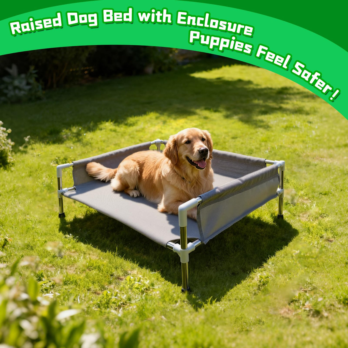 Makerfire Elevated Dog Bed, Raised Dog Sofa Bed for Medium Dogs, Detachable Cooling Indoor/Outdoor Pet Cot with Non-Slip Feet, Polyester Cotton (33''L x 26.5''W x 11.6''H)