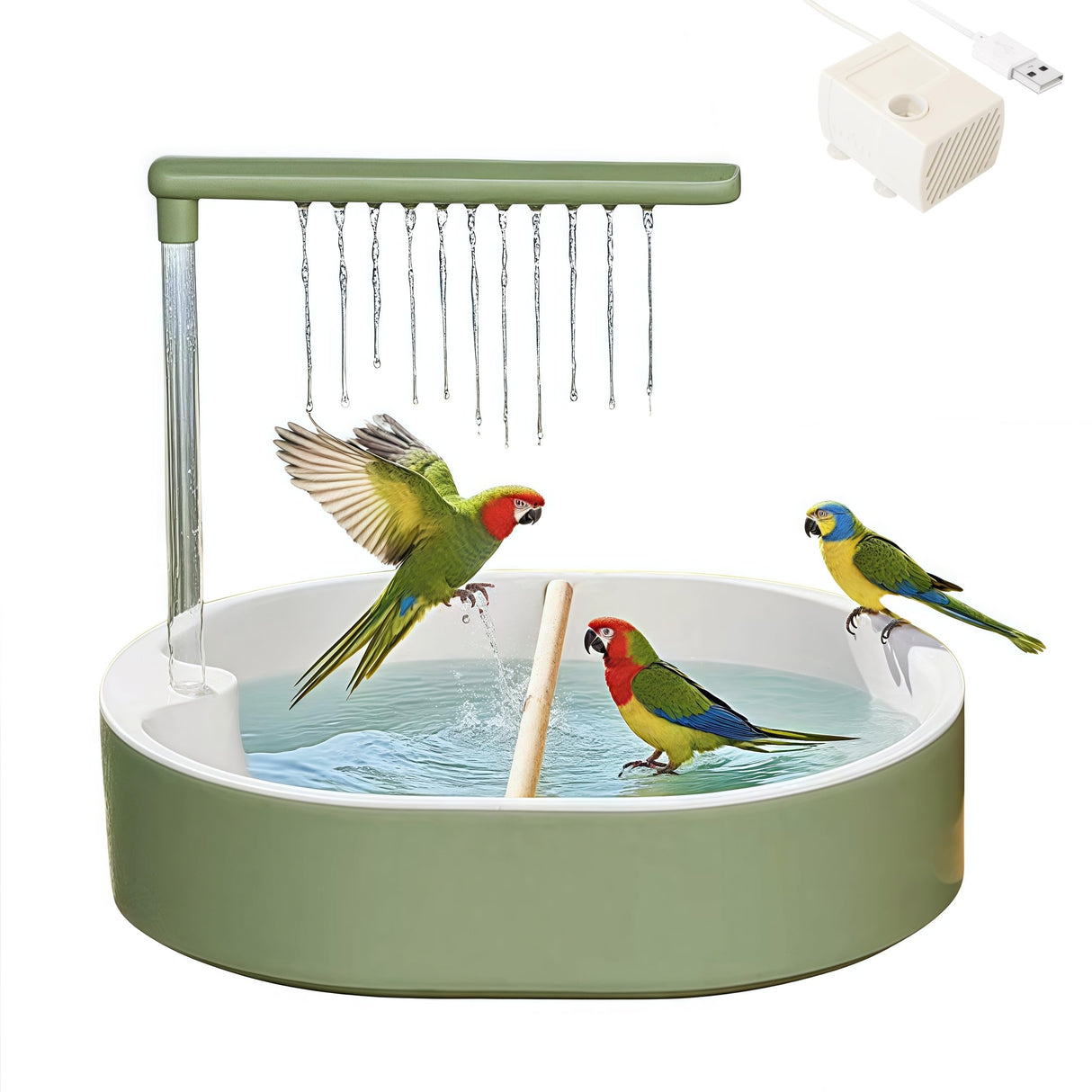 ianjetty Parakeet Bird Bath for Cage Indoor, Parrot Bird Shower Budgie Bath Splash Guard, Automatic Circulating Water Bathtub for Pet Bird, Lovebird, Cockatiel, Finches, Cockatoo, Conure