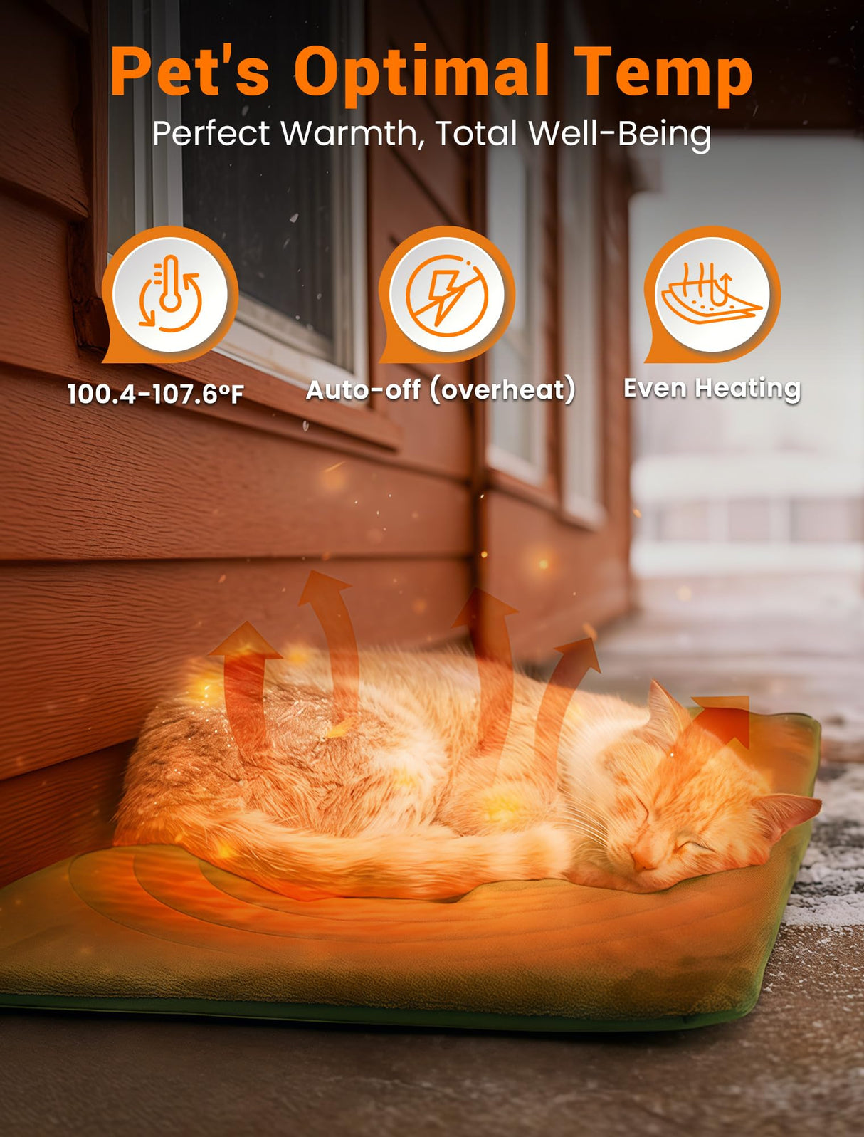 PETNF Outdoor Pet Heating Pad for Cats & Dogs, 100.4-107.6°F Auto Temp Control, Waterproof Fireproof, for Cat House/Dog Kennel/Carport, Fits Domestic & Stray Pets (Green 15.7"X27.6")