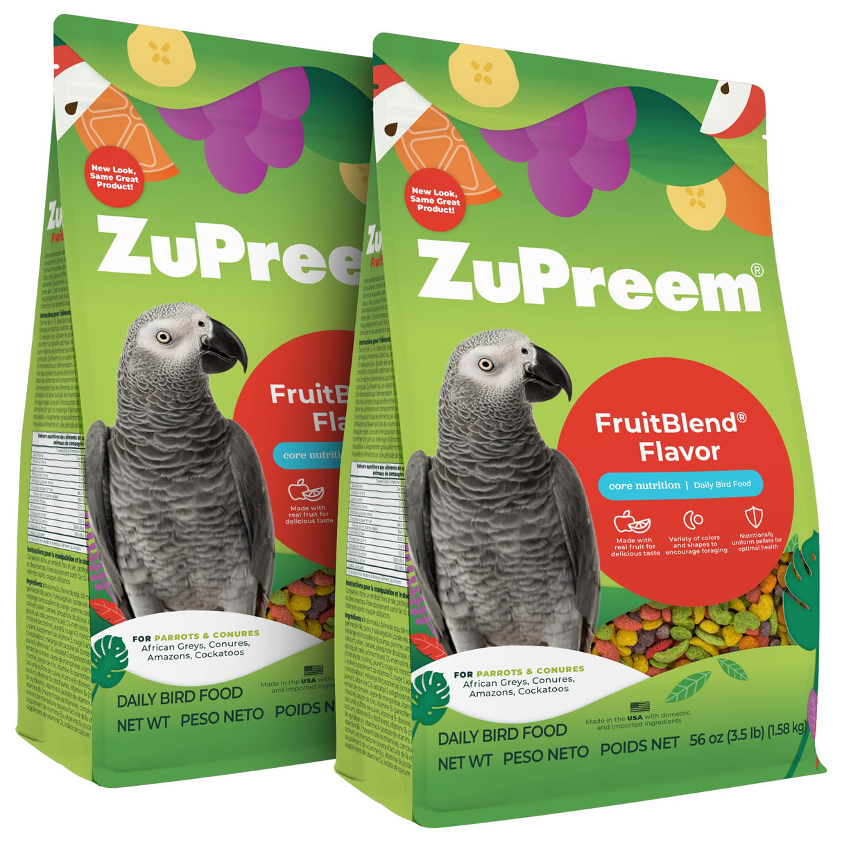 ZuPreem FruitBlend Flavor Pellets Bird Food for Parrots and Conures, 3.5 lb (Pack of 2) - Daily Blend Made in USA for Caiques, African Greys, Senegals, Amazons, Eclectus, Small Cockatoos