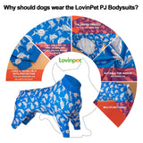 LovinPet Large Dog Pjs, UV Protection, Pet Anxiety Relief Onesies, Lightweight Stretchy, Blue Shark Print, Undershirt for Dog Sweaters and Coats, Large Breed Husky Pajamas, Pet PJ's/XL