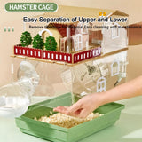 12 in 1 Clear Acrylic Hamster Cage with All Accessories,13.5''L* 10''W* 15''H Dwarf Hamster Cage,Magnetic Connection Small Hamster Enclosure,Garden Style Wooden Mouse Cage for Pet Mice(2-Layer,Green)