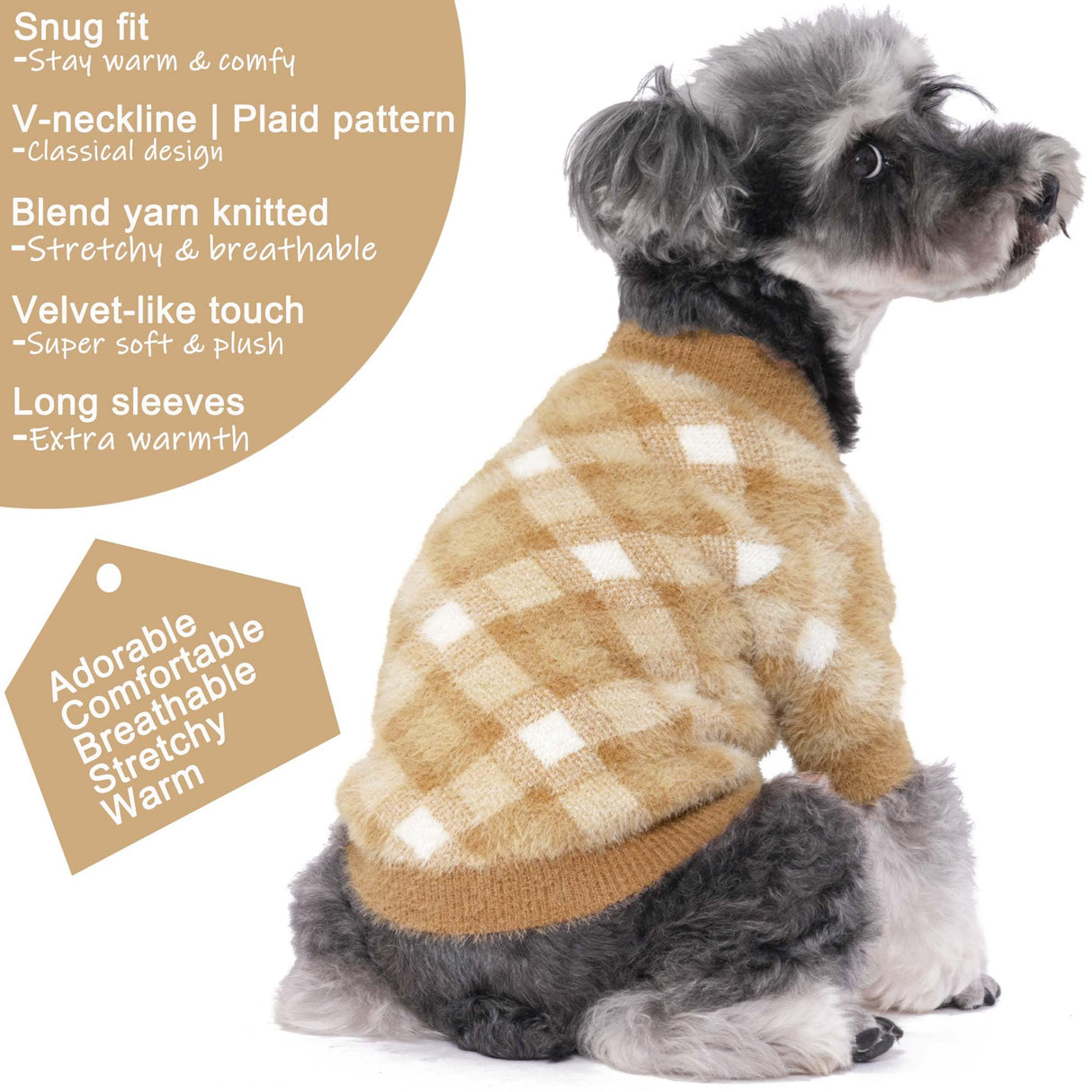 Algudbilt Small Dog Sweater - Winter Clothes for Dogs & Cats, Warm Knitwear Jacket, Winter Deluxe Coats for Puppies & Kittens, Doggy Costume XXS XS, Pet Apparel (Camel, X-Small)