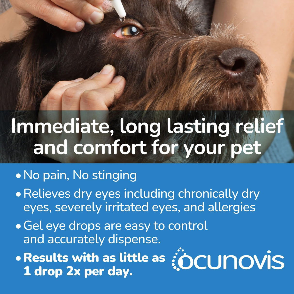 Sentrx - Ocunovis Gel Eye Drops for Dogs and Cats with Dry Eyes, Hydrating Cat and Dog Eye Drops with Hyaluronic Acid, Non-Blurring and Non-Stinging Artificial Tears, 5 ml, 3 Pack
