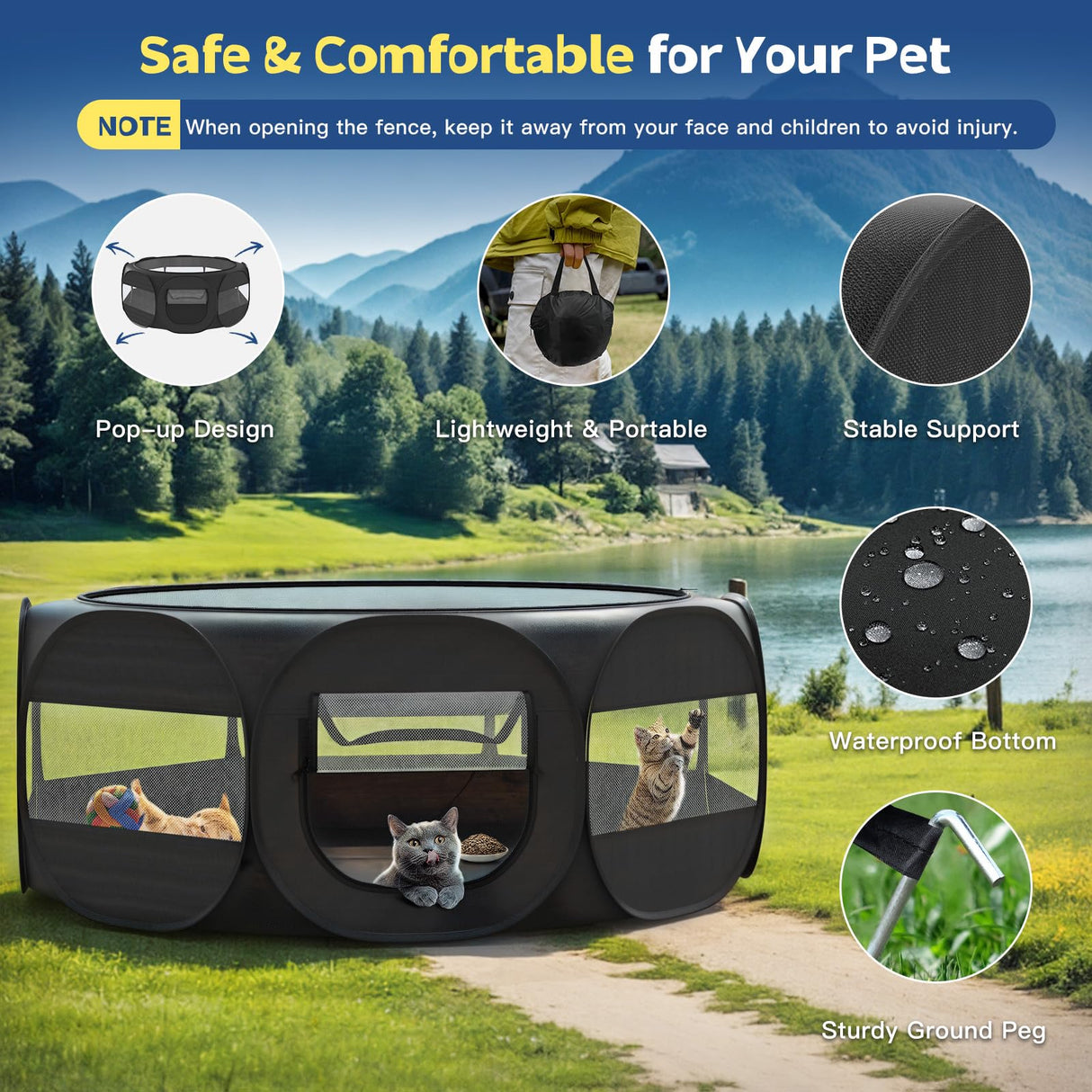 VavoPaw Small Animal Playpen, Chicken Brooder Box with Cover Top, Portable Outdoor Exercise Pet Cage Tent, Waterproof Breathable Pet playpen Indoor for Chick Ktiien Bunny Hamster Guinea Pig, Black
