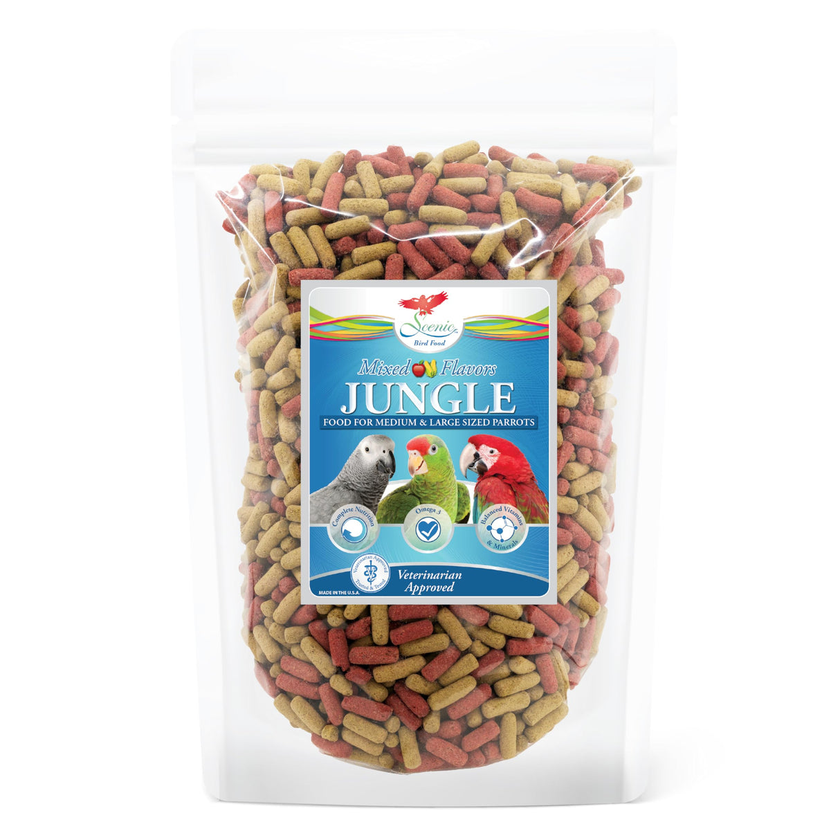 Scenic Mix Jungle Premium Parrot Food - Apple & Natural Flavors, High Protein, Low Iron Bird Pellets for Large Parrots, Macaw Food, Cockatoo, African Grey Parrots, Omega 3, Vitamins, Minerals, 2 LB