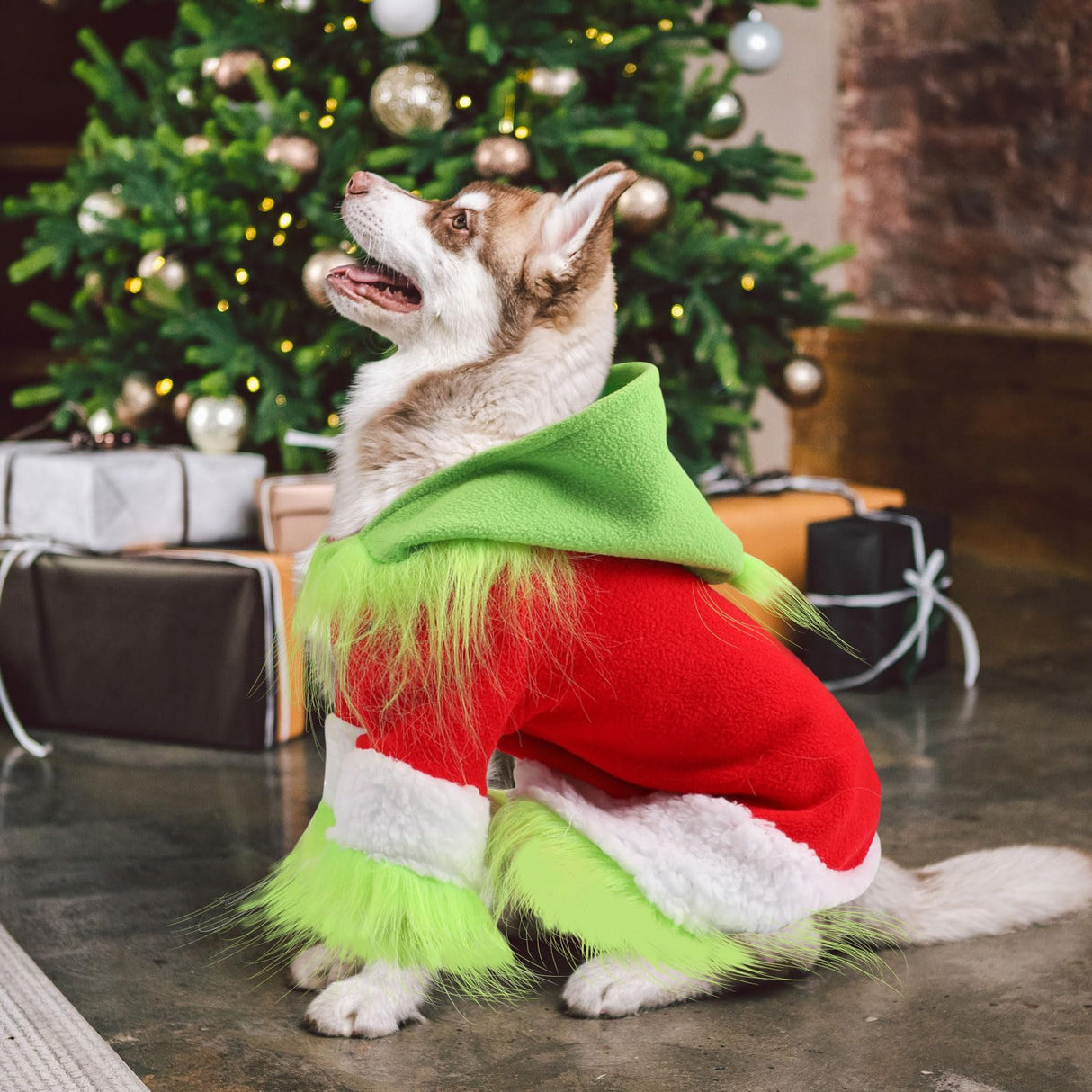 Abbylike Dog & Cat Christmas Outfit - Green Hoodie Shirt with Hat for Dogs & Cats - Cosplay Party as Shown