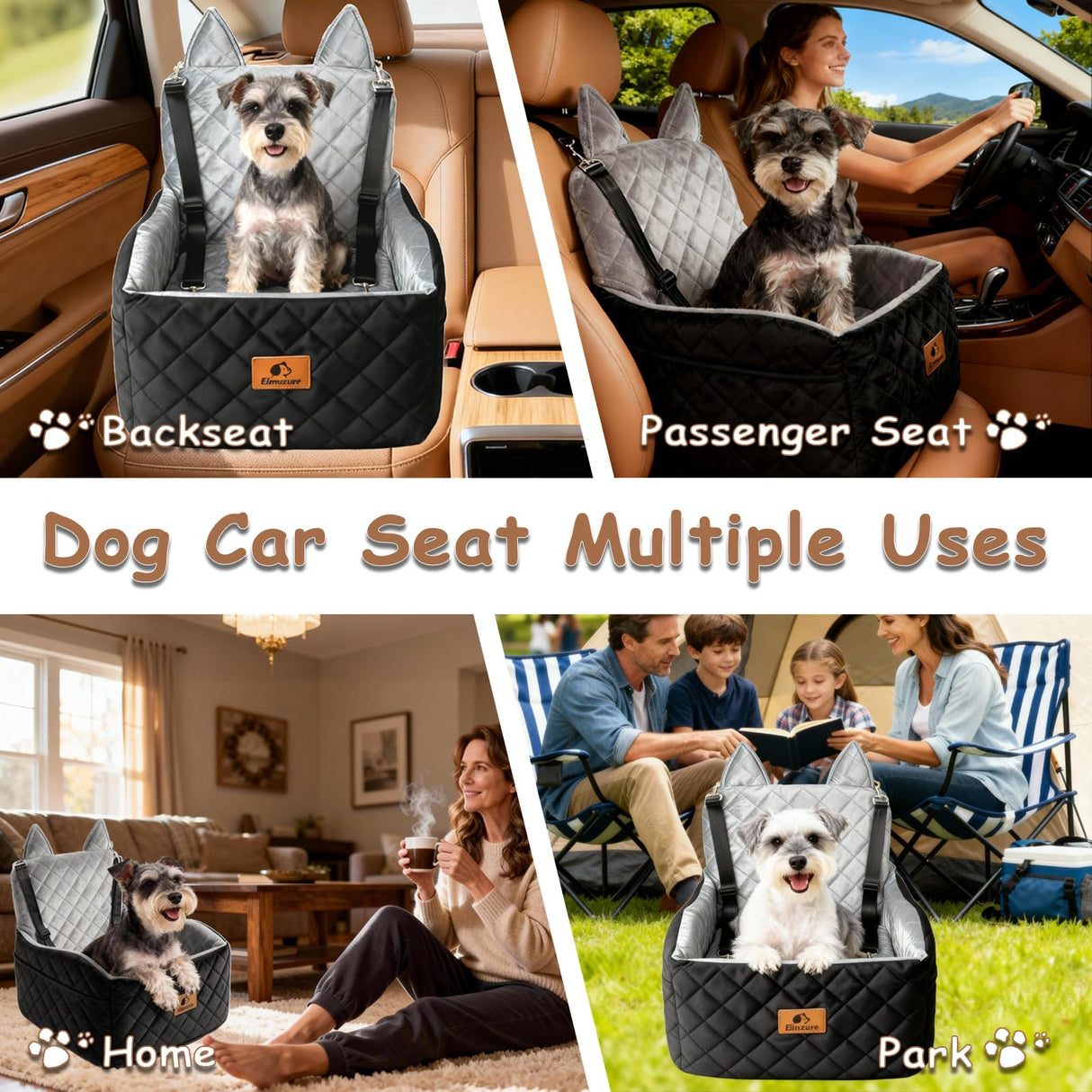 Eimuzure 6" Elevated Dog Booster Seat for Small & Medium Dogs up to 35 lbs – Memory Foam Car Bed with Washable Cover for Calmer Rides, Better Window View & Easy Cleaning