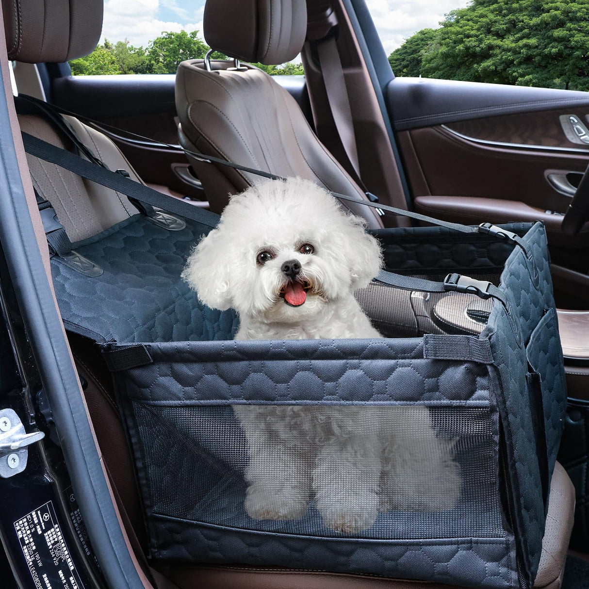 Dog Car Seat for Medium Small Dogs, Pet Car Seat with Adjustable Safety Belt & Storage Pockets, Breathable Waterproof Pet Car Seats Cover, Small Dog Seats for Dogs Under 30lbs (Medium, Black)