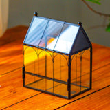 NCYP Small Glass Terrarium Enclosure with Mesh for Jumping Spiders, Micro House Shaped Succulent Plants Terrarium, Home Decor Black, 5.8" x 3.8" x 7" (No Plants)