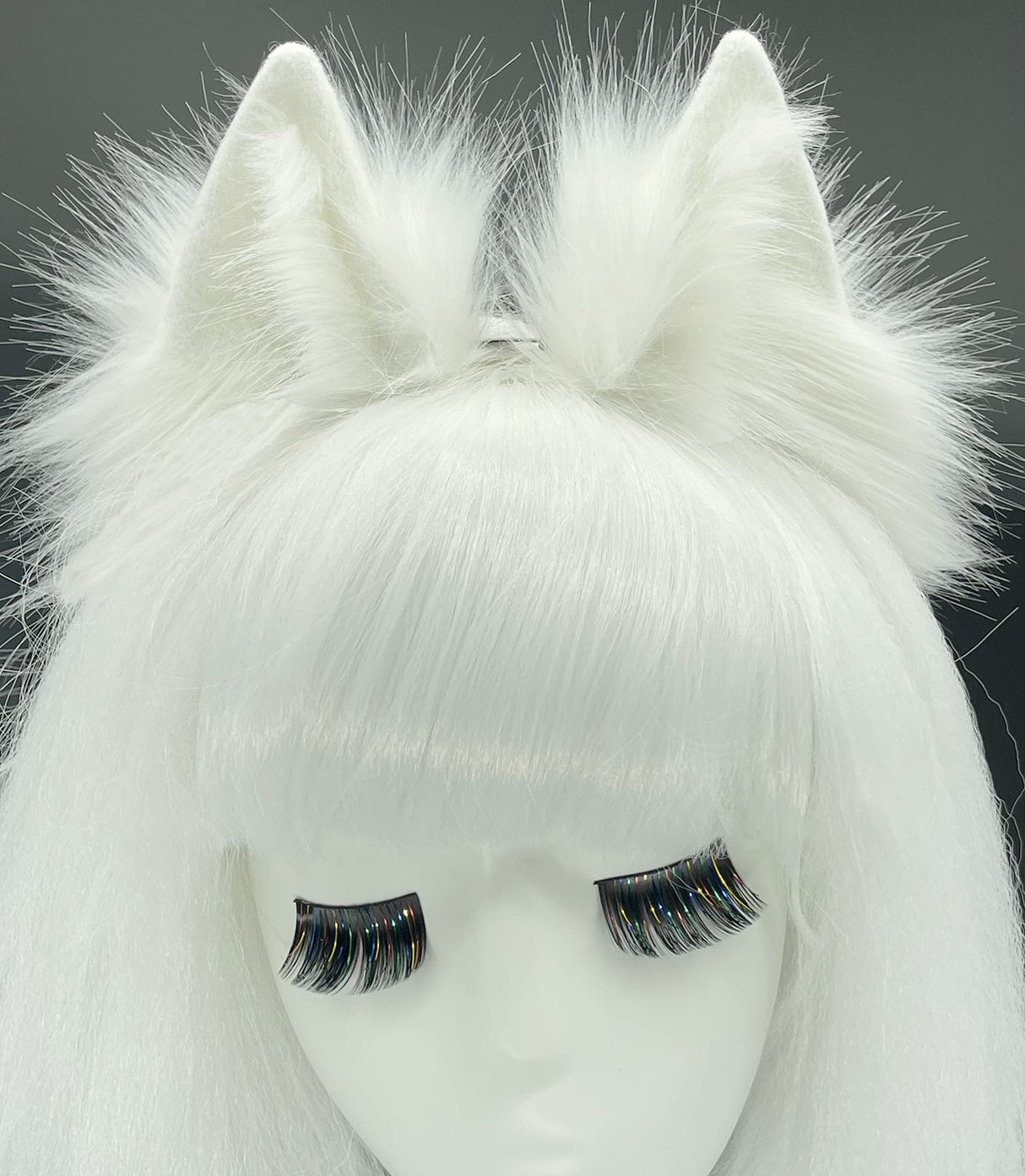 CoFoWo Handmade White Wolf Ears and Tail Set,Animal Tail and Ears set,Cosplay accessory, Halloween Christmas Fancy Party Furry Costume, Funny Gifts