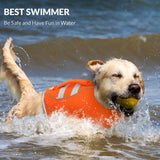 Queenmore XL Dog Life Jacket, Large Dog Life Vest for Swimming Boating, Giant Big Dog Swim Vest, Ripstop Pet Life Vests with Rescue Handle Leash Hole, Safety Water Floating Vest, Hi-Vis Orange