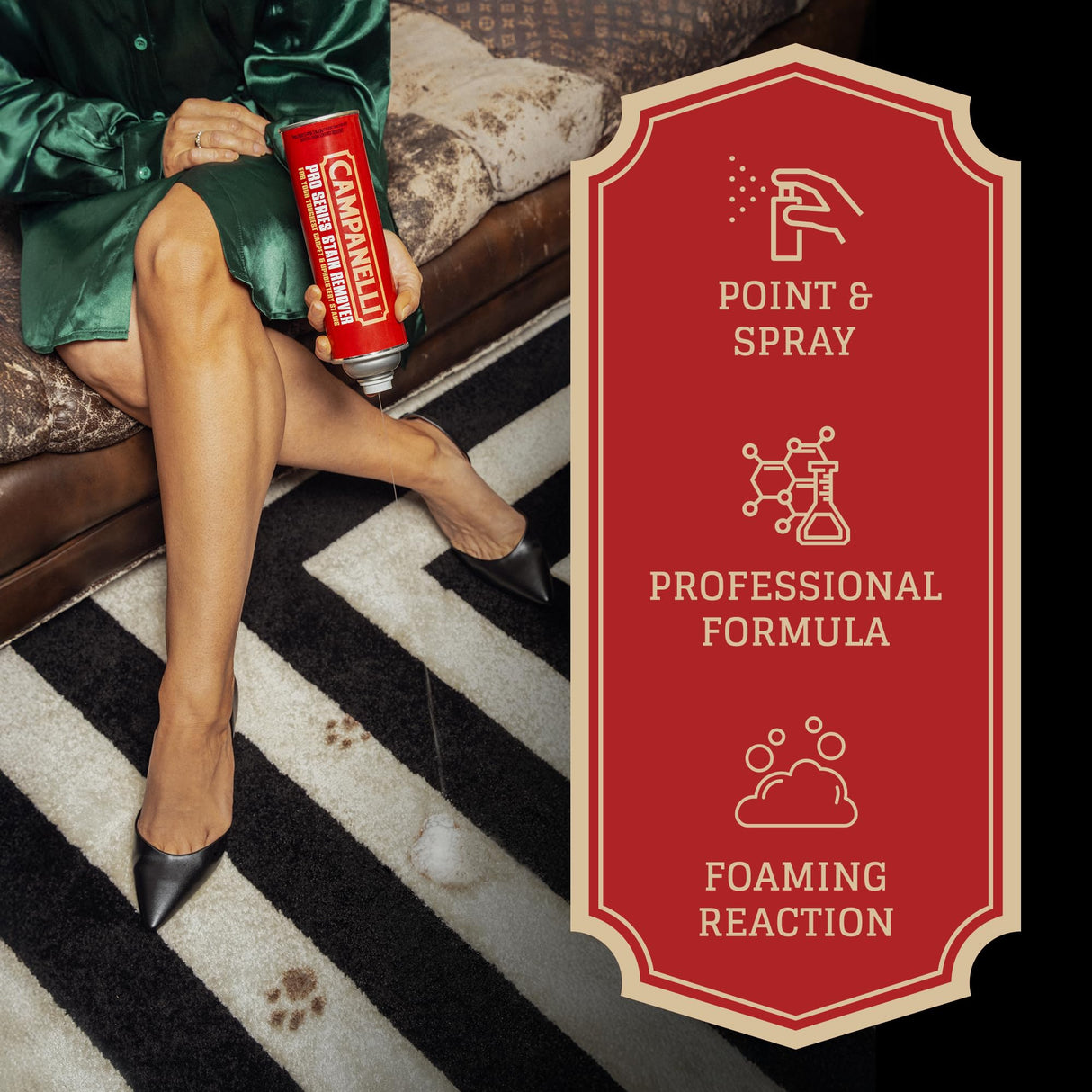 CAMPANELLI Pro Series Stain Remover Spray | Precision Point & Spray Carpet Cleaner for Pet Stains and Odors - Spot Remover for Carpets, Fabrics, Upholstery & Household Spills | 2 Pack, 18oz Each