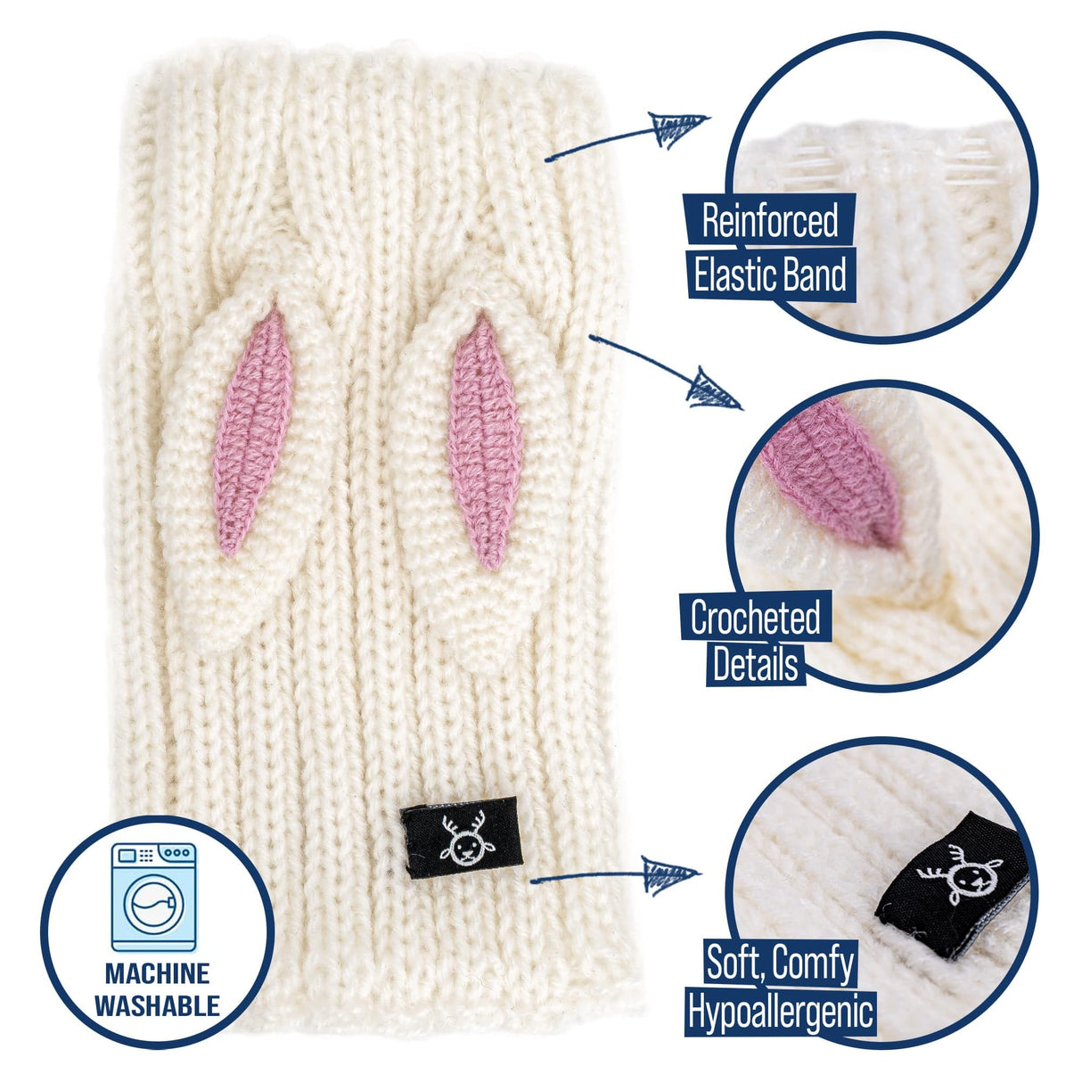Zoo Snoods Bunny Costume - Knit Easter Dog Snood Ear Wrap for Pets, Warm Neck Cover for Halloween and Winter (Medium)