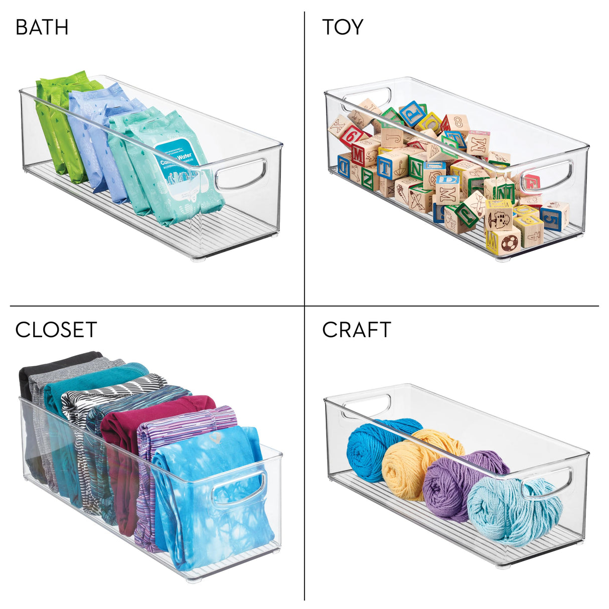 Plastic Stackable Pantry Bin with Handles, Clear
